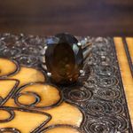 Sterling Silver Vintage Smokey Quartz Oval Faceted Cocktail Ring Size 6 Photo 9