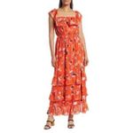 DR2 Daniel Rainn Women's Ruffle Tiered Floral Maxi Dress Orange Tie Waist M NWT Size M Photo 3