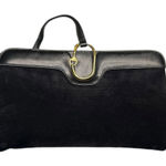 Gucci  Vintage Clutch Gold Tone Clip Closure Black Suede leather COA Photo 0