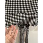 ZARA  Blouse Top XS Gingham Check Cold Shoulder Tie Back Bell Sleeve Black White Photo 5