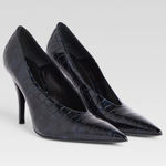 retrofete Maureen Leather Embossed Pump Navy Croco Womens Size 39 US 8 Blue Photo 0