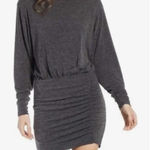 Something Navy Sweater Dress XS Gray Rayon Blend Dolman Sleeve Ruched Women Photo 0