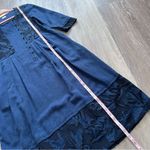 Poetry  embroidered navy blue black linen midi dress lagenlook art to wear size 2 Photo 5