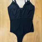 Haute Monde Ladder Cut Out Spaghetti Strap Bodysuit in Black - Size Small Photo 15