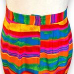 Vintage 90s Silk Skirt Colorful Rainbow Abstract Art Sunset Stripes Knee Length Red Size XS Photo 2