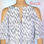 Veronica M . white with blue feathers, cold shoulder shift dress. Size XS. EUC Photo 6