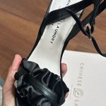 leather retro glam chic y2k open toe Satin Ruffle Heels Size 7 Photo 9