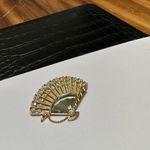 Swavorski Swarovski (Swan Signed) Gold Tone Crystal Fan Mirror Brooch Pin Photo 6