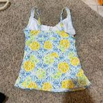 Lands' End  4 Twist Front Underwire Tankini Skirt Bottoms Swimsuit Set Lemons Blue Photo 6