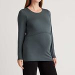 Quince  Jersey Maternity Nursing Long Sleeve Tee Top Blouse Shirt Navy Blue XS Photo 4