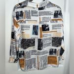 SheIn  Newspaper Mixed Media Paper Collage Styled White Button Up Blouse Size Med Photo 2