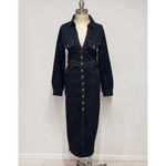 ZARA  Women's Dark Blue Gold Button Up Long Sleeve Maxi Denim Dress Size M Photo 2