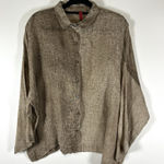 Blanque Size 1‎ Medium Brown Linen Long Sleeve Oversized Top Button Lagenlook Photo 0