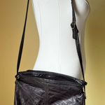 Vintage 90s Brown Genuine Leather Shoulder Bag Boho Festival Crossbody Purse Photo 0