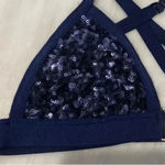 Blue Life  Navy Sequin Triangle Bikini Swimsuit Top Women’s Size Large L Photo 4