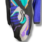 Vintage 80s Wool Mohair Cardigan Sweater Black Purple Geometric Abstract Art Blue Size M Photo 7