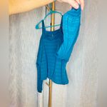 Free People Sistine Hacci Sweater Top Teal Treasure Balloon Sleeve Off Shoulder Photo 5