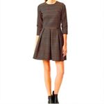 Gap Striped Black Tan Fit & Flare Mini Dress Pleated w/ Pockets 3/4 Sleeves Photo 14