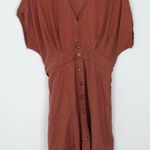 Quince Womens Rust Brown V Neck Short Sleeve Tencel Button Mini Dress Size S Photo 0