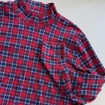 Lands' End Top Womens XL Blue Red Tartan Plaid Mock Neck T-Shirt Cotton Pullover Photo 1