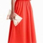 J.crew red orange jersey ruffle neck off shoulder midi dress M Size M Photo 0