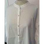 Eileen Fisher  Sz LG Button Up Shirt White Band Collar Business Career Minimalist Photo 5