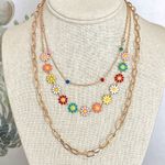 Layered Daisy Chain and Paperclip Necklace Set Pink Photo 0
