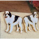 Big Dogs Vintage Enamel St Bernard Dog Figural Post Earrings Photo 1