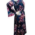 Lucky Brand Medium Floral Contemporary Cold Shoulder High Neck Tie MIDI Dress Photo 3