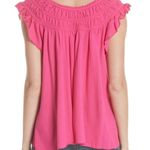 Free People  We The Free Hot Pink Coconut Ruffle Gathered Blouse Size L Photo 1