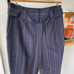 EXPRESS  Stylist Navy Blue Pinstripe High Waist Belted Straight Leg Trouser Sz 8 Photo 7