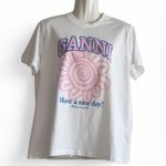 Ganni  White Tee with Blue and Pink Design

"Excellent Preowned
Condition" Photo 2