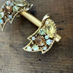 Vintage Signed Emmons Gold Topaz Citrine Color Rhinestone Big Clip Earrings Photo 1