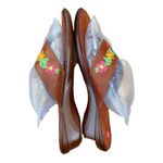 Mexican Sandals Open Toe Wedge Faux Suede Floral Embroidered Brown US 8 Photo 4