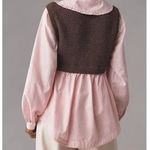 Anthropologie  Maeve Layered Sweater Vest Top Medium Women Brown Pink Poplin Knit Photo 9