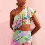 Farm Rio  NWT Beach Vibe Multicolor Top blue pink green ruffle women’s size L Photo 0