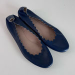 Chloé Chloe Womens Lauren Scalloped Blue Leather Flats Photo 0