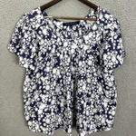 French Connection Top Womens 12 Blue Abstract Floral Short Sleeve Flowy Boho Photo 0