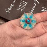 Adjustable Floral Statement Ring Stainless Steel Boho Y2K Blue Photo 7
