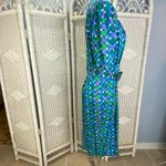 Adrianna Papell 100% Silk Geometric Print Shirt Dress Size 12 Blue Green Vintage Photo 12