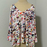 Rebecca Minkoff  Multicolor Abstract Cold Shoulder 3/4 Sleeve Blouse Photo 0