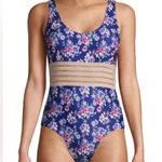 Nicole Miller Trim Torso One Piece Swimsuit Blue Floral Women’s Medium M Photo 0