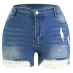 NWT ~ Women's Plus Size Stretch Denim & Lace Blue Jeans Shorts & Frayed Hem ~ 3X Photo 1
