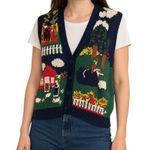 Vtg PGalli Farm Scene Sweater Vest Knit Ramie Cotton M Cottagecore Sunflowers Green Size M Photo 0