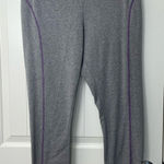 New York & Co. NWOT women’s soft gray stretch purple stitch leggings large Photo 0