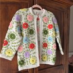 Vintage Hand Loomed Floral Embroidered Cardigan Sweater Sèzane Vibes 🩵 Red Size M Photo 3