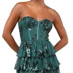 Lulus Definite Glamour Emerald Mesh Sequin Bustier Tiered Mini Dress NWT Green Size L Photo 0