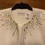 Alfred Dunner White Open Plus Cotton Blazer Embellished Beads Gold Silver Size 18 Photo 1
