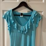 Wrapper  Aqua Ruffle V-Neck Blouse Photo 5