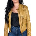Members Only 90s Women's Tan Brown Camel Vintage Motto Biker Jacket Small Photo 10